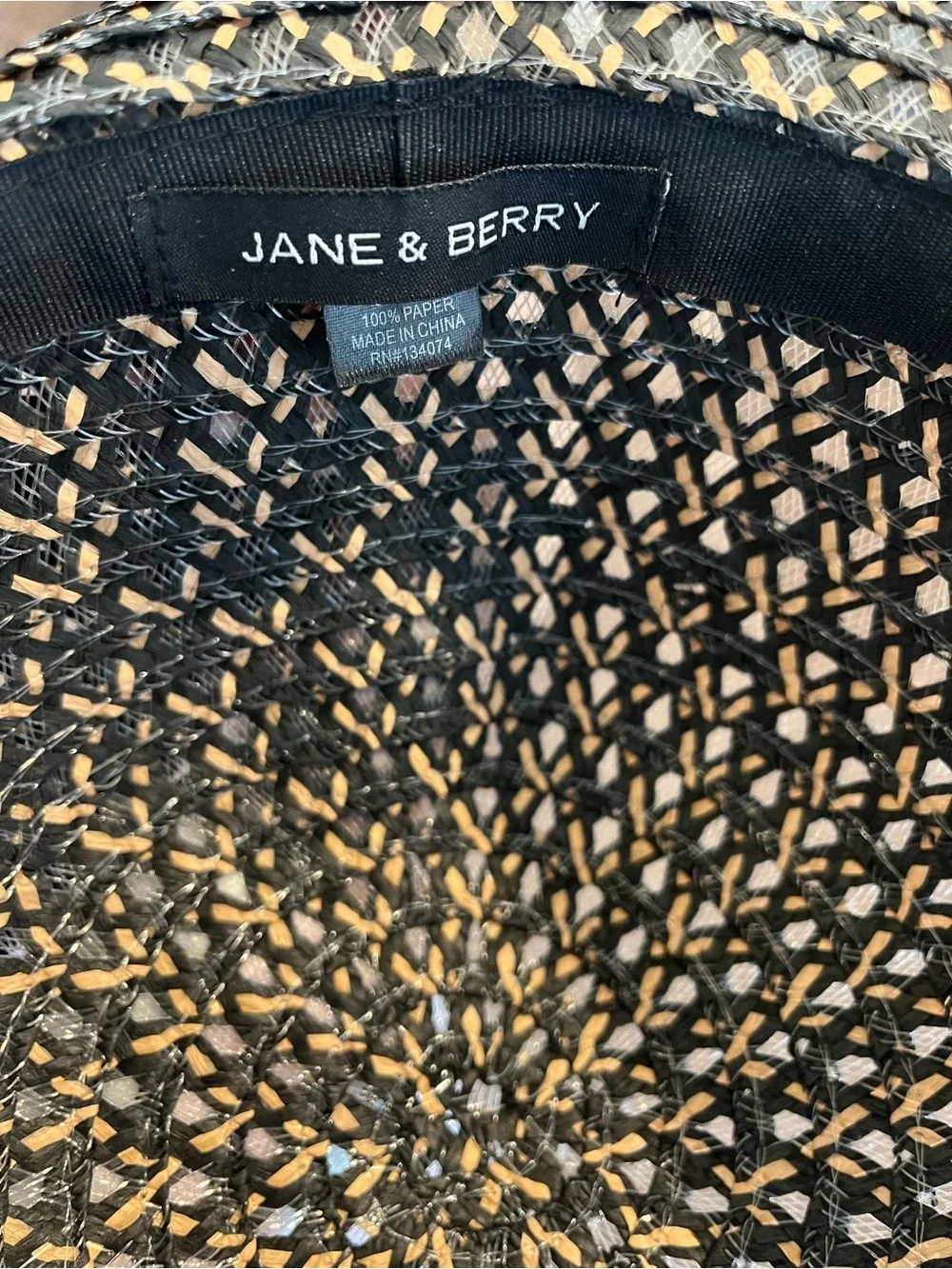 Wide-Brim Black Woven Sun Hat with Natural Accents
